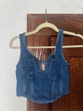 Lone Star Denim Bustier Crop Top - Blue